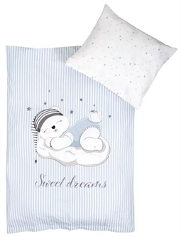 Baby sengetøj 70x100 cm - Sovende bamse - 2 i 1 design - 100% Bomuld
