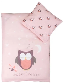 Baby sengetøj 70x100 cm - Ugle lyserød - 100% Bomuld - By Night sengesæt
