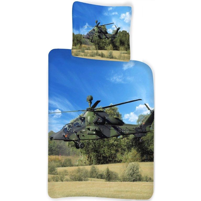 Helikopter sengetøj 140x200 cm - Militær helikopter - Dynebetræk i 100% bomuld - Børnesengetøj billede