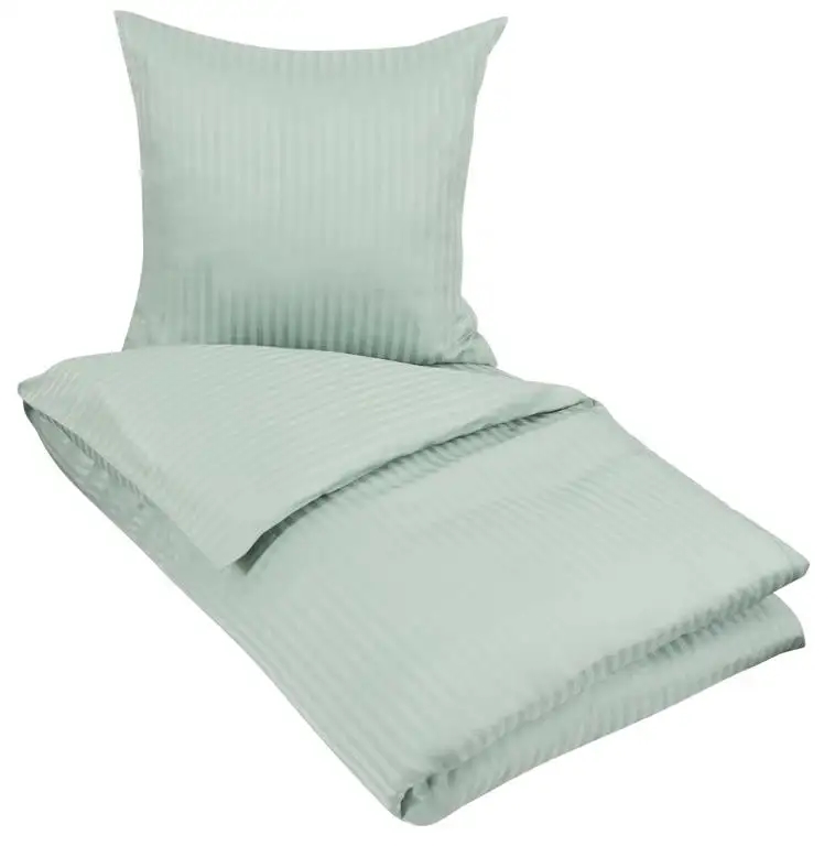 Smal strib grøn bomuldssatin sengetøj 140x200 cm