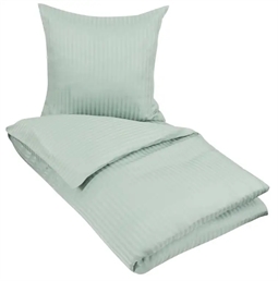Sengetøj - 150x210 cm - Støvet grøn - Stribet sengetøj - 100% Bomuldssatin sengesæt