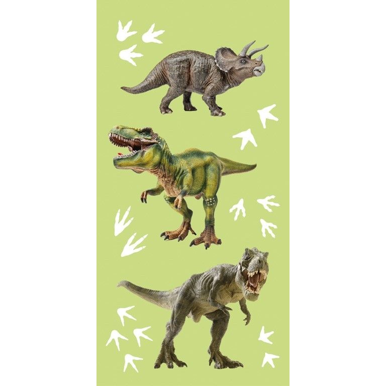 Dinosaur håndklæde - 70x140 cm - 100% bomuld - Blødt badehåndklæde med Triceratops og T-Rex billede