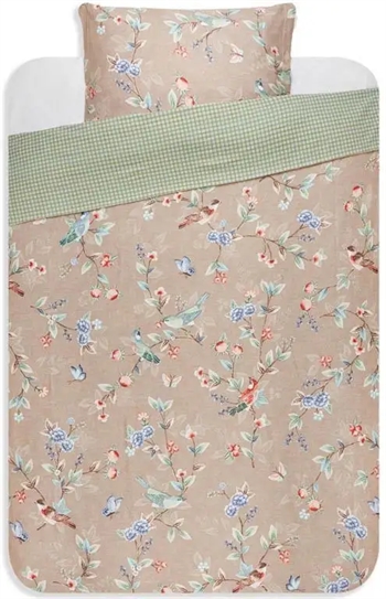 Billede af Pip studio sengetøj - 140x200 cm - Birdy Khaki - Blomstret sengetøj med 2 i 1 - 100% Bomuldsflonel sengesæt hos Shopdyner.dk