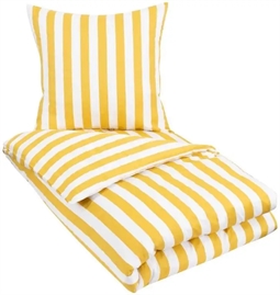 Dobbeltdyne sengetøj 200x200 cm - Stribet karry gult og hvidt sengesæt - 100% Bomuldssatin sengetøj - Nordic Stripe