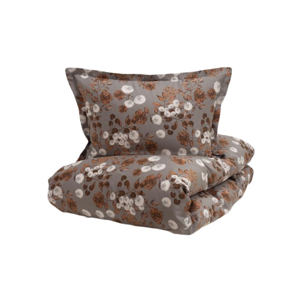 Turiform sengetøj - 140x220 cm - Cara grey - Blomstret sengetøj - 100% bomuldssatin sengesæt billede
