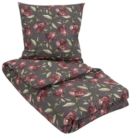 Blomstret sengetøj - 140x200 cm - Flower Red - Dynebetræk i 100% Bomuld 