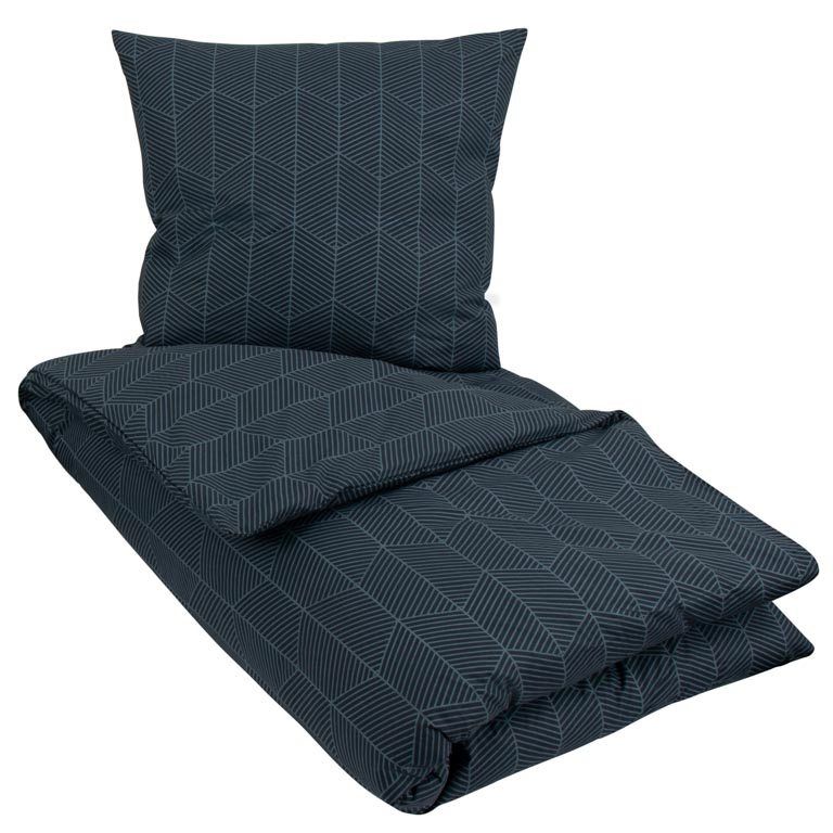 Sengetøj dobbeltdyne 200x220 cm - Geometric blåt sengetøj - 100% Bomuld - Borg Living dobbeltdyne betræk billede