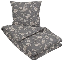 Blomstret sengetøj - 140x200 cm - Grey Leaves sengelinned - Bæk og Bølge sengetøj