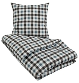 Dobbelt sengetøj 240x220 cm - Check blue - Ternet sengetøj til dobbeltdyne - 100% Økologisk Bomuldssatin - By Night