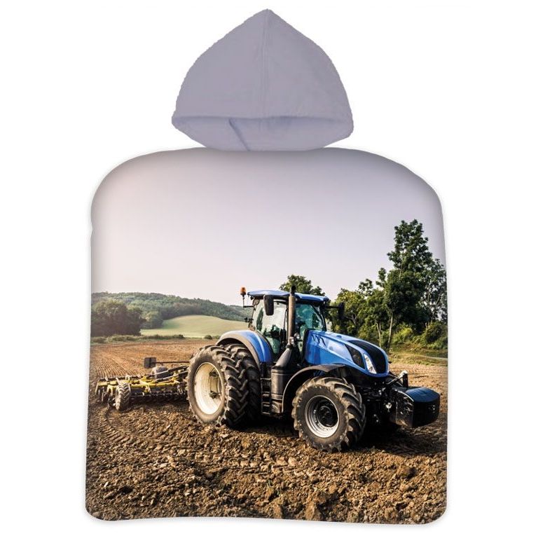 Badeponcho - Børnehåndklæde - Blå traktor - 50x100 cm - 100% Bomuld billede