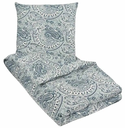 Sengetøj 140x200 cm - Esther Blue med mønster - Sengelinned i 100% Bomuld - Borg Living sengesæt