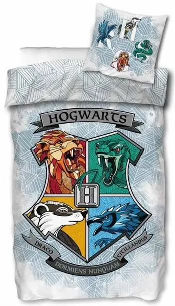 Billede af Harry Potter sengetøj - 140x200 cm - Sengesæt med logo af Hogwarts - 2 i 1 - Dynebetræk i 100% bomuld