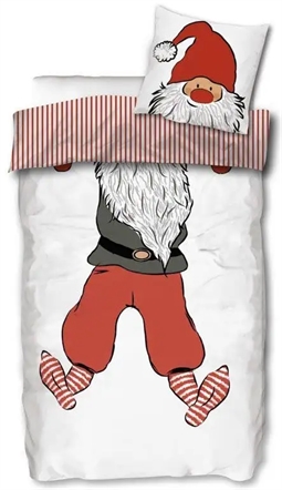 Jule sengetøj - 140x200 cm - Julesengetøj med julenisse - Vendbar dynebetræk - 100% bomuld