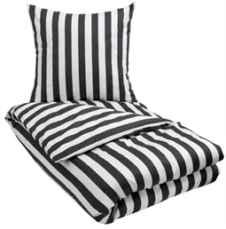 Sengetøj - 140x220 cm - Antrasit grå og hvid stribet sengesæt - 100% Bomuldssatin sengetøj - Nordic Stripe