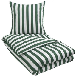 Dobbeltdyne sengetøj 200x200 cm - Nordic Stripe green - Grønt og Hvidt sengetøj - 100% Bomuldssatin - By Night