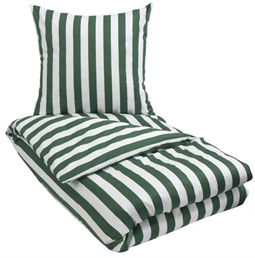 Sengetøj 140x220 cm - Grøn og hvid stribet sengesæt - 100% Bomuldssatin sengetøj - Nordic Stripe