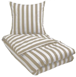 Sengetøj - 150x210 cm - Sandfarvet og hvidt stribet sengesæt - 100% Bomuldssatin sengetøj - Nordic Stripe