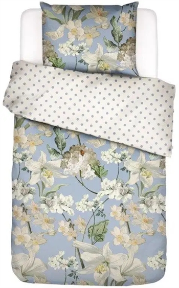 Billede af Blomstret sengetøj - 200x200 cm - Rosalee Iceblue - 2 i 1 sengesæt - 100% bomuldssatin sengetøj - Essenza