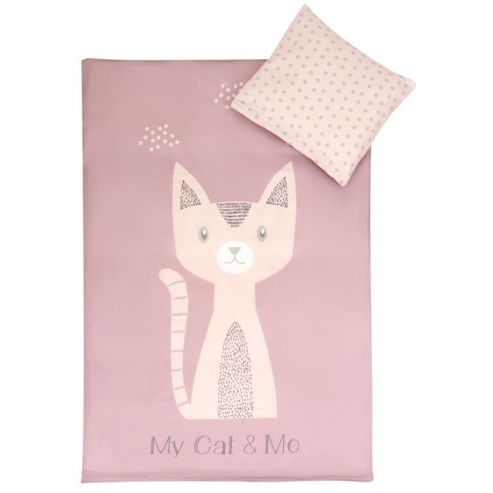 Lyserødt Junior Sengetøj 100x140 Sengesæt Junior Rosa Kat 100 Bomuld