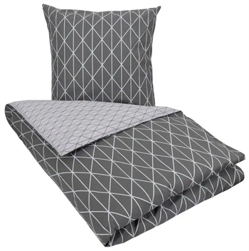 Sengetøj dobbeltdyne - 200x220 cm - Harlequin grey - Gråt sengetøj - 2 i 1 design - Dynebetræk i 100% Bomuld