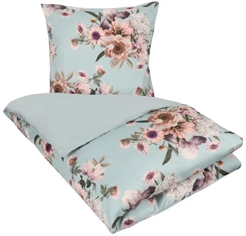 Billede af Blomstret sengetøj - 140x220 cm - Blue flower - 2 i 1 design - Sengesæt i 100% Bomuldssatin - Excellent By Borg hos Shopdyner.dk