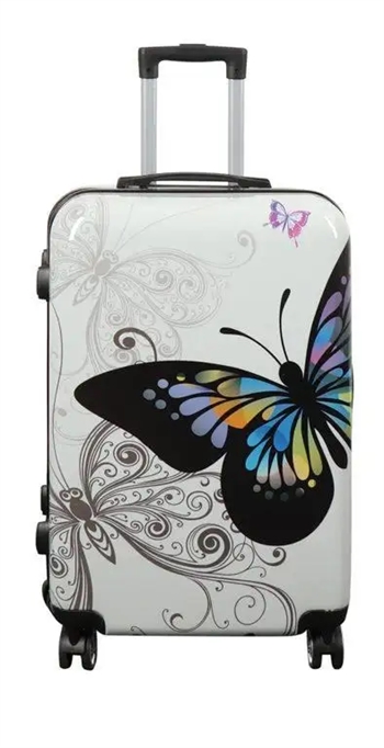 Billede af Kuffert - Hardcase kuffert - Str. Medium - Kuffert med motiv - Sommerfugl hvid - Eksklusiv letvægt rejsekuffert