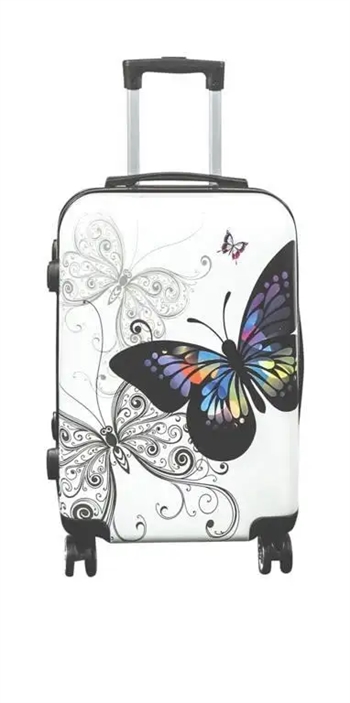 Billede af Kabine kuffert - Hardcase letvægt kuffert - Trolley med motiv - Sommerfugl hvid