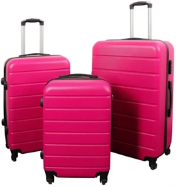 Kuffertsæt - 3 stk. - Pink med striber - Eksklusivt hardcase letvægt kuffert