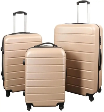 Billede af Kufferter - Sæt med 3 stk. - Eksklusivt hardcase kuffertsæt udsalg - Guldfarvet med striber hos Shopdyner.dk