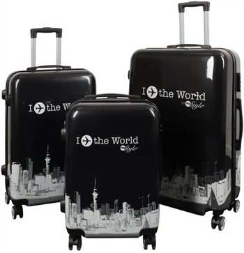 Billede af Kuffertsæt - 3 Stk. - Kuffert med motiv - New York city - Black - Hardcase letvægt kuffert med 4 hjul hos Shopdyner.dk