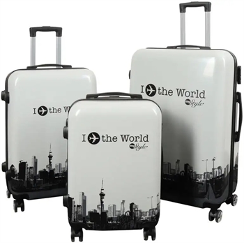 Kuffertsæt - 3 stk. - Kuffert med motiv - I Love The World hvid - Hardcase letvægt kuffert