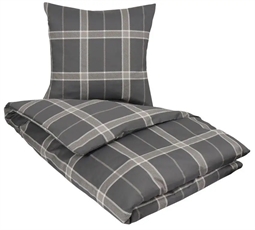 Sengetøj bomuldssatin - 140x220 cm - Big check - Grey - By Night ternet sengesæt
