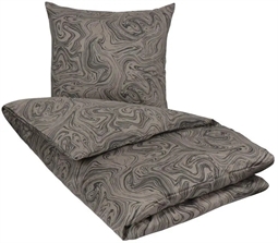 Sengetøj bomuldssatin - 140x220 cm - Marble dark grey - By Night sengesæt