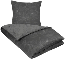 Sengetøj dobbeltdyne 200x200 cm - Big flower grey - Gråt sengetøj - Sengesæt i 100% Bomuldssatin - 2 i 1 design - By Night