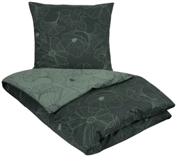 Blomstret sengetøj - 140x200 cm - Big flower green - 2 i 1 design - 100% Bomuldssatin - By Night sengesæt