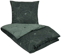 Blomstret sengetøj 140x200 cm - Big flower green - 2 i 1 design - 100% Bomuldssatin - By Night sengesæt