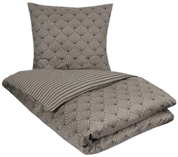 Sengetøj 140x220 cm - Fan grey - 100% Bomuldssatin sengetøj - 2 i 1 design - By Night sengesæt 