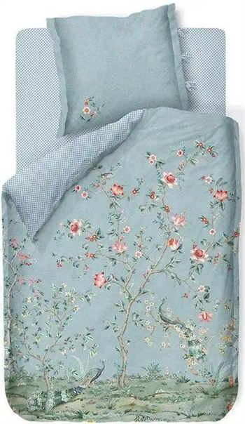 Billede af Pip studio sengetøj - 140x200 cm - Okinawa blue - Blomstret sengetøj - Dobbeltsidet sengesæt - 100% bomuld hos Shopdyner.dk
