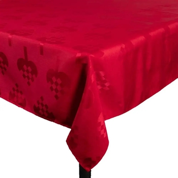 Billede af Juledug - 140x240 cm - Rød med hjerter - Jacquardvævet borddug - Eksklusiv dug hos Shopdyner.dk