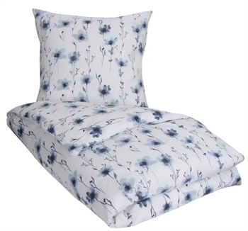 Se Sengetøj 200x220 cm - Flower blue flonel sengetøj - Blomstret sengesæt - 100% bomuldsflonel - By Night hos Shopdyner.dk