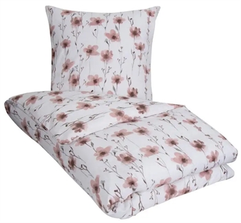 Se Sengetøj 200x220 cm - Flower rosa flonel sengetøj - Blomstret sengesæt - 100% bomuldsflonel - By Night hos Shopdyner.dk