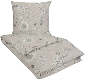 Billede af Blomstret sengetøj - 140x220 cm - Diana gråt sengesæt - Nordstrand Home - Sengebetræk i 100% bomuld
