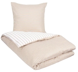 Dobbeltdyne sengetøj 200x200 cm - Stribet sengetøj - Sandfarvet og hvidt sengetøj - 100% Bomuldssatin - Narrow lines sand - By Night