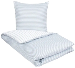 Bomuldssatin sengetøj - 150x210 cm - Narrow lines blue - 2 i 1 design - By Night