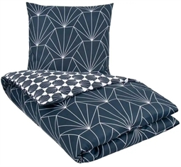Sengetøj 240x220 - Kingsize sengetøj - 100% Bomuldssatin - Hexagon - mørkeblå - 2 i 1 design