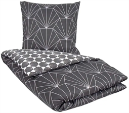Sengetøj 200x220 cm - Dobbelt sengetøj - 100% Bomuldssatin - Hexagon grå - 2 i 1 design