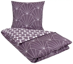 Dobbeltdyne sengetøj 200x200 cm - Hexagon blomme - Lilla sengetøj - Mønstret dynebetræk - 100% Bomuldssatin - Vendbar design - By Night