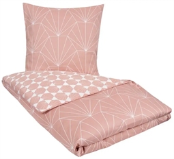 Bomuldssatin sengetøj - 150x210 cm - Hexagon fersken - 2 i 1 design - By Night