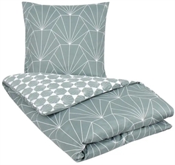 Sengetøj 200x220 cm - Dobbelt sengetøj - 100% Bomuldssatin - Hexagon støvet grøn - 2 i 1 design