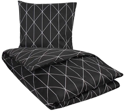 Sort sengetøj dobbeltdyne 200x200 cm - Graphic harlekin Sort - Mønstret sengesæt - 100% Bomuldssatin - By Night